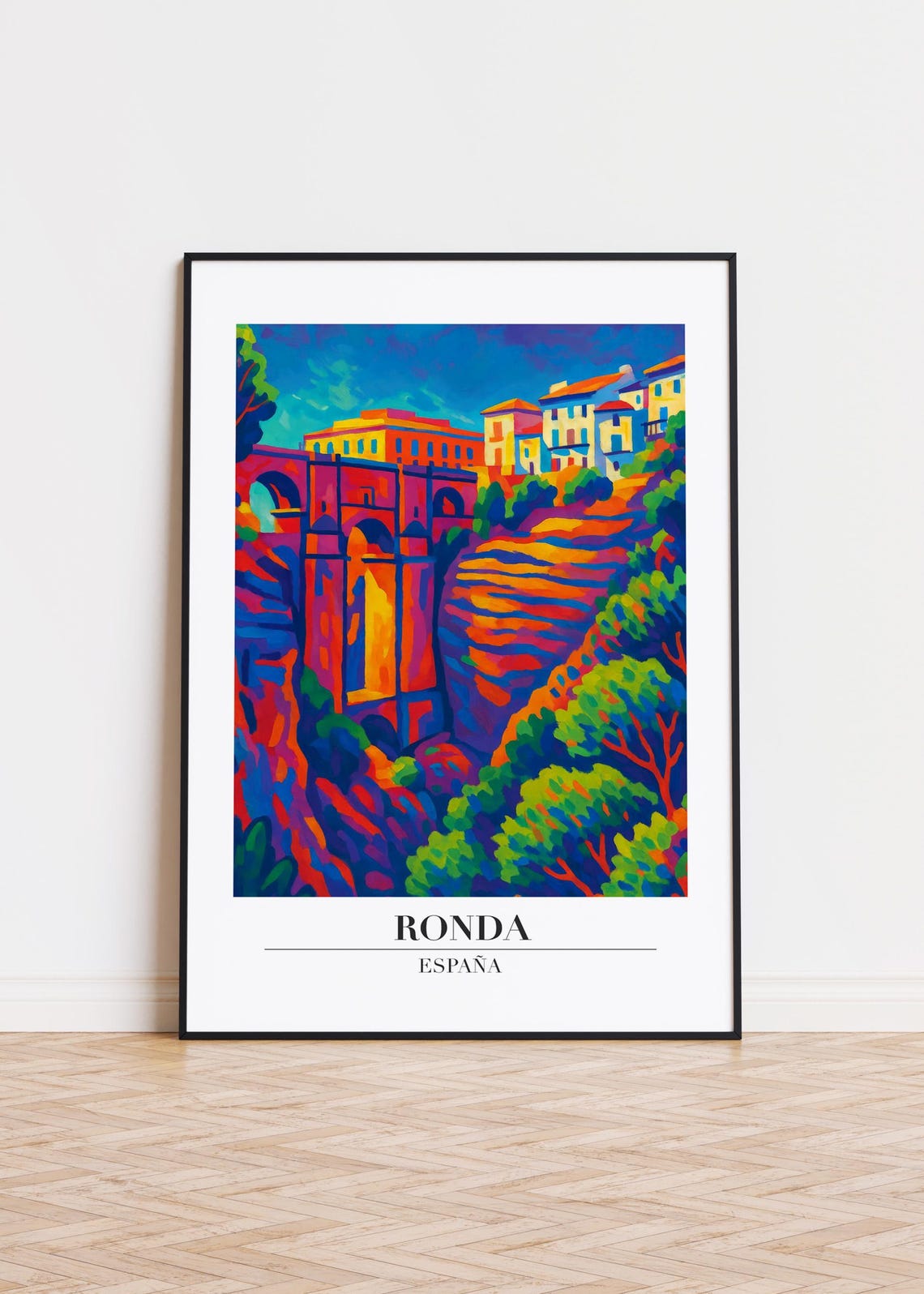 Ronda Spain Puente Nuevo Gorge Bridge Colorful Travel Poster