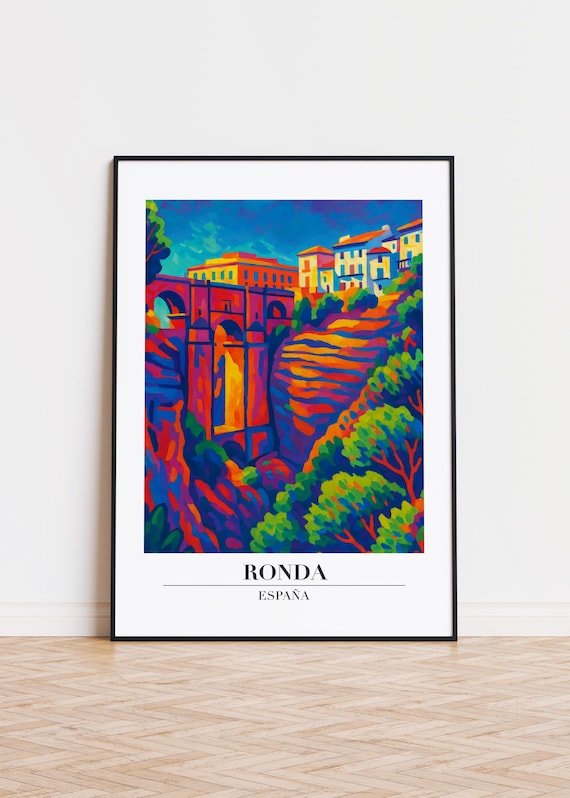 Ronda Spain Puente Nuevo Gorge Bridge Colorful Travel Poster
