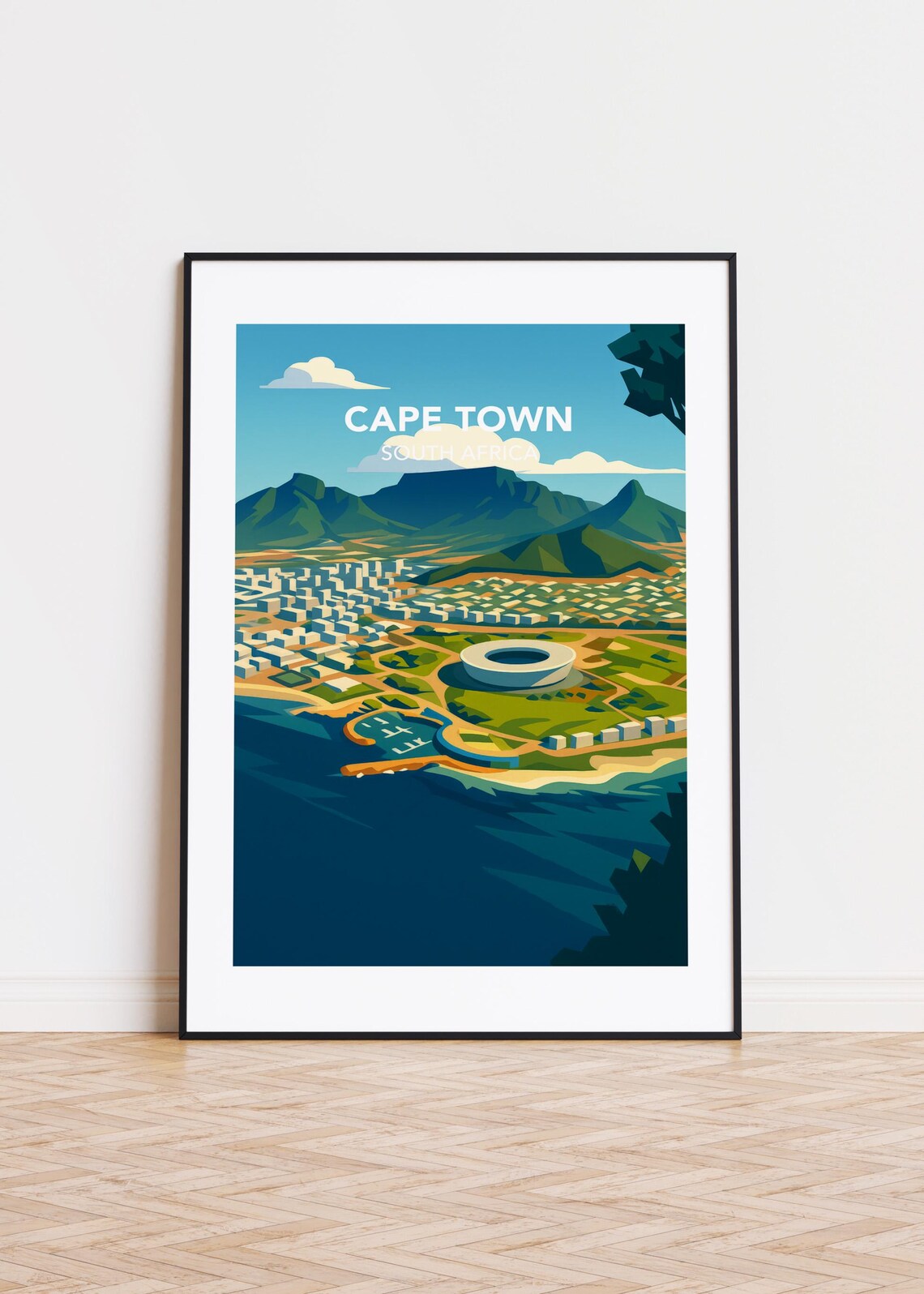 Cape Town South Africa Table Mountain Bay City Travel Poster