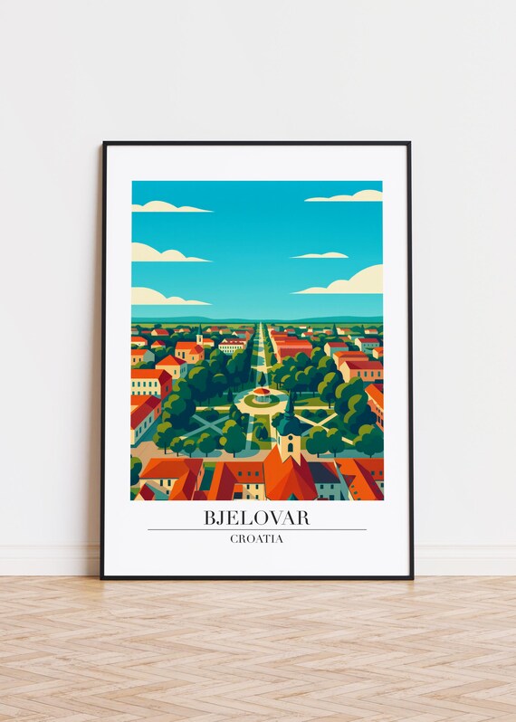 Bjelovar Croatia Poster Aerial View of Red Roofs Church and Park