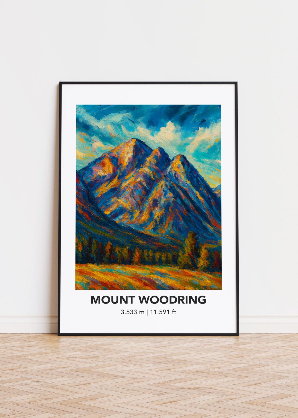 Mount Woodring Vibrant Oil Painting Alpine Mountain Travel Poster