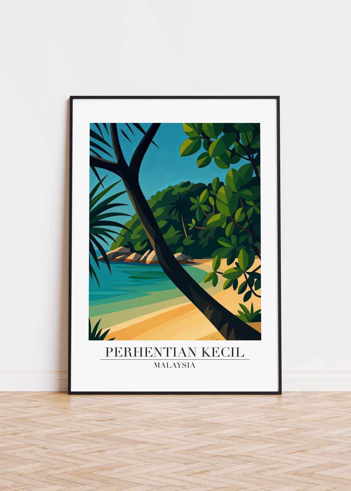Perhentian Kecil Malaysia Leaning Tree Beach Cove Travel Poster