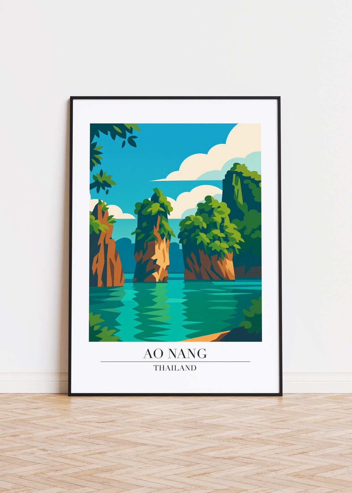 Ao Nang Thailand Limestone Karsts Blue Illustration Travel Poster