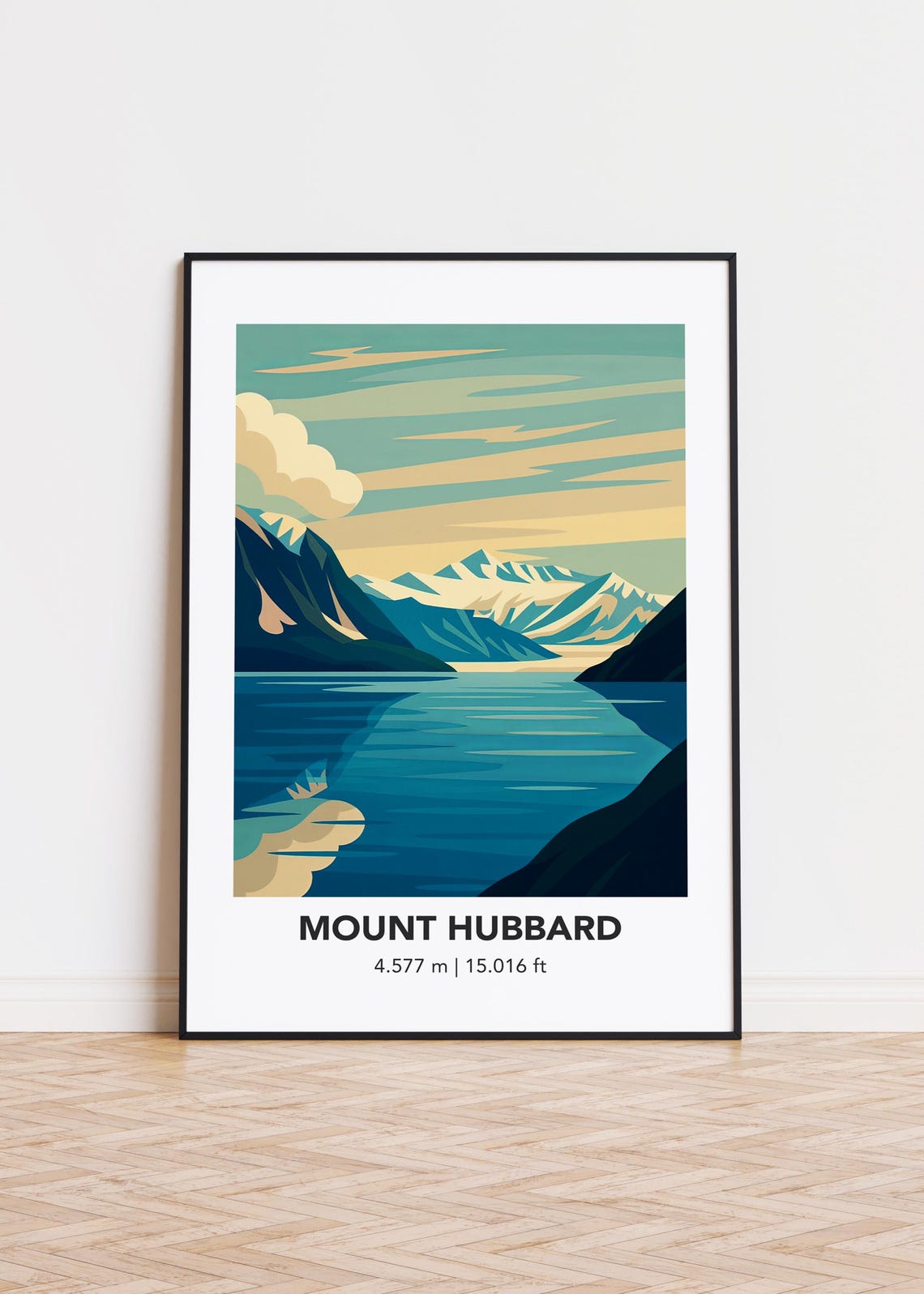 Mount Hubbard Snow Peaks Blue Lake Reflection Mountain Poster
