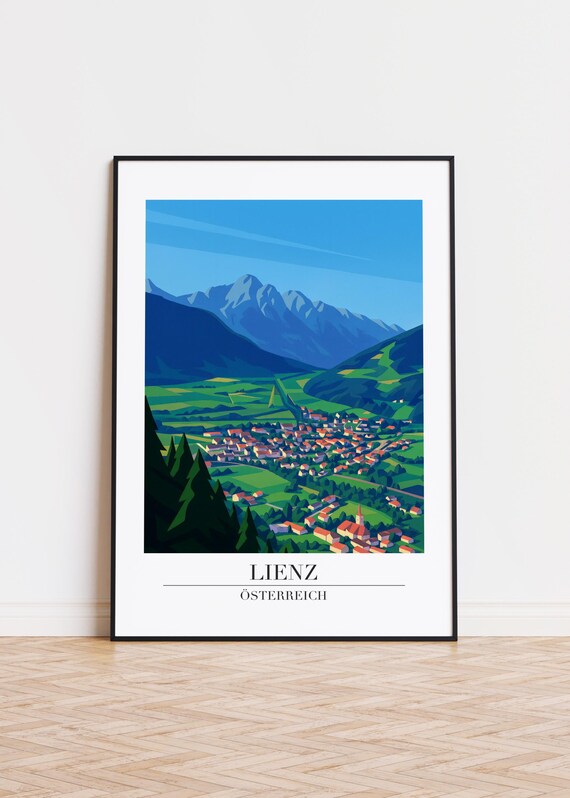 Lienz Austria Travel Poster Alpine Mountain Town Illustration Wall Decor Gift