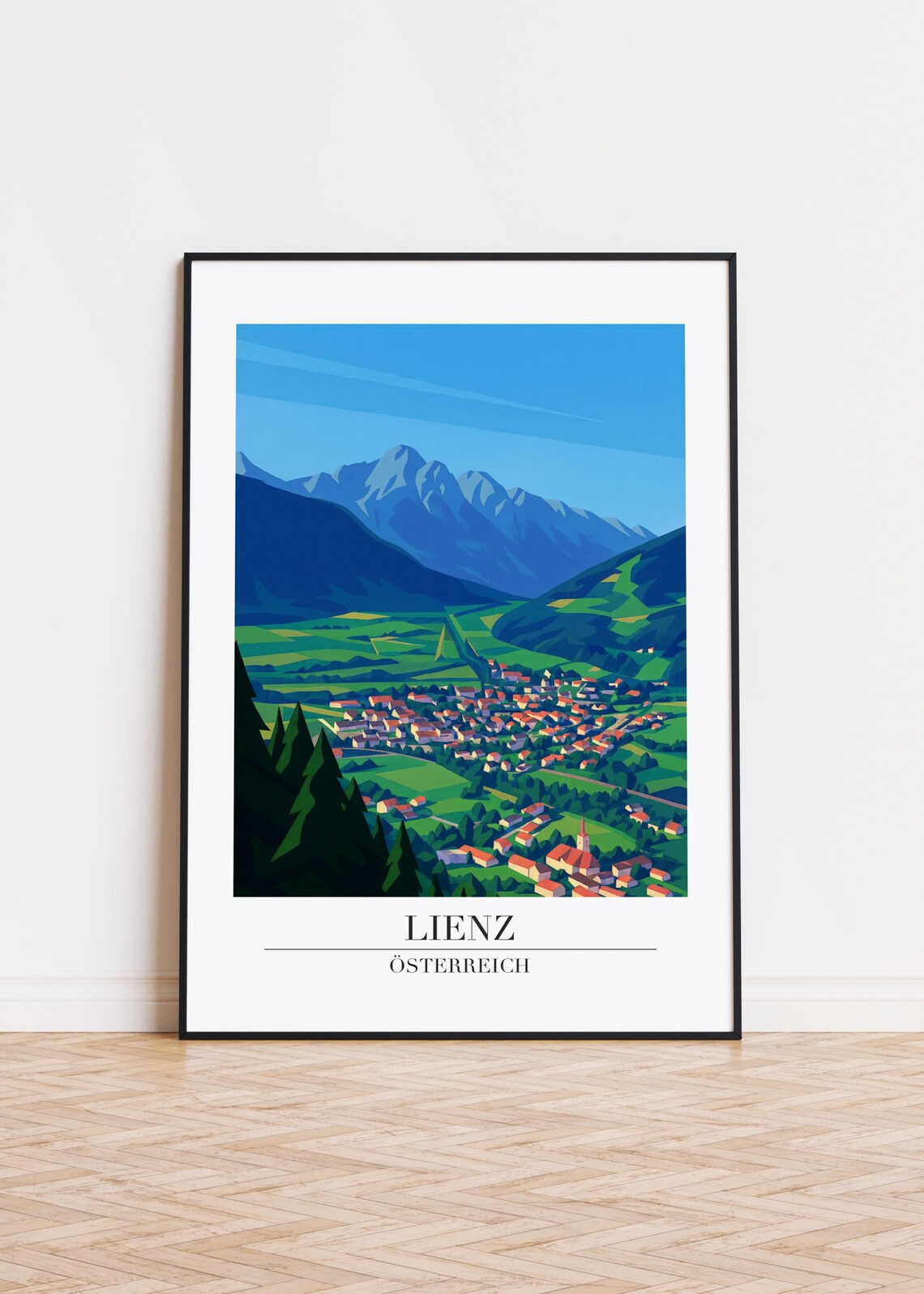 Lienz Austria Travel Poster Alpine Mountain Town Illustration Wall Decor Gift