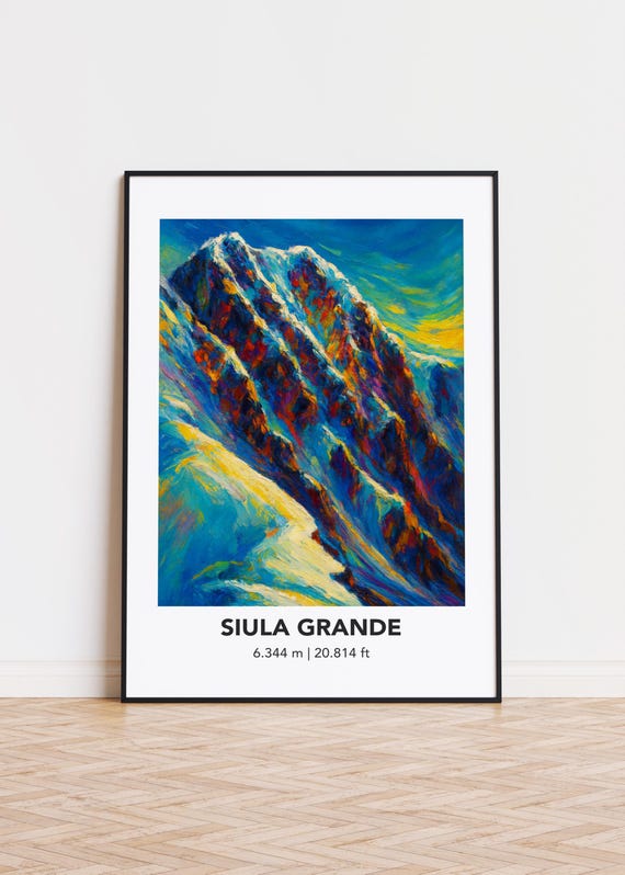 Peak182 Siula Grande Poster Mountain Print Modern Oil Painting Style Art