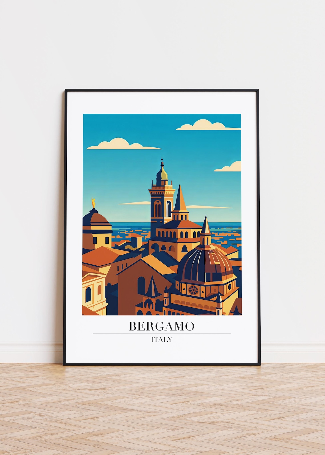Bergamo Italy Rooftop Dome Skyline Modern Travel Poster Italian Artwork