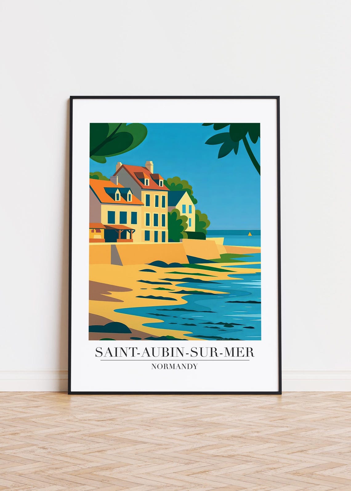 Saint Aubin Sur Mer Normandy France Coastal Houses Travel Poster