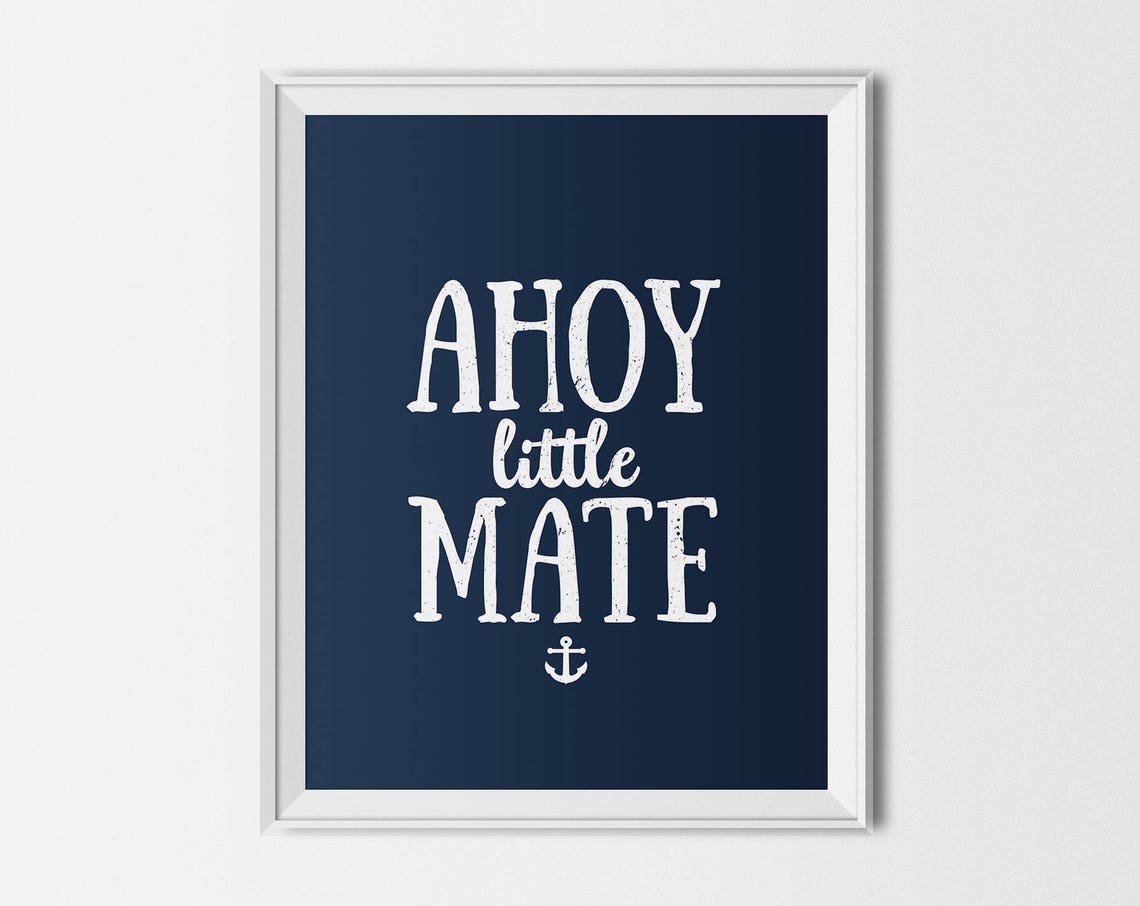 Ahoy Little Mate Navy Nautical Anchor Kids Nursery Room Poster
