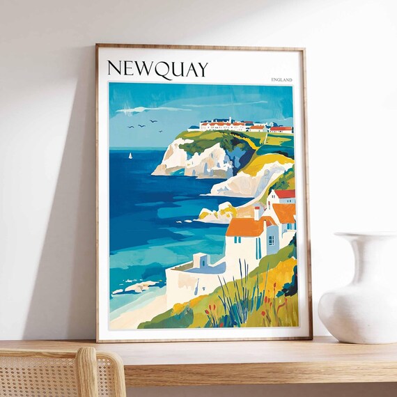 Newquay England Cliffs Cottages Headland Buildings Coastal Poster
