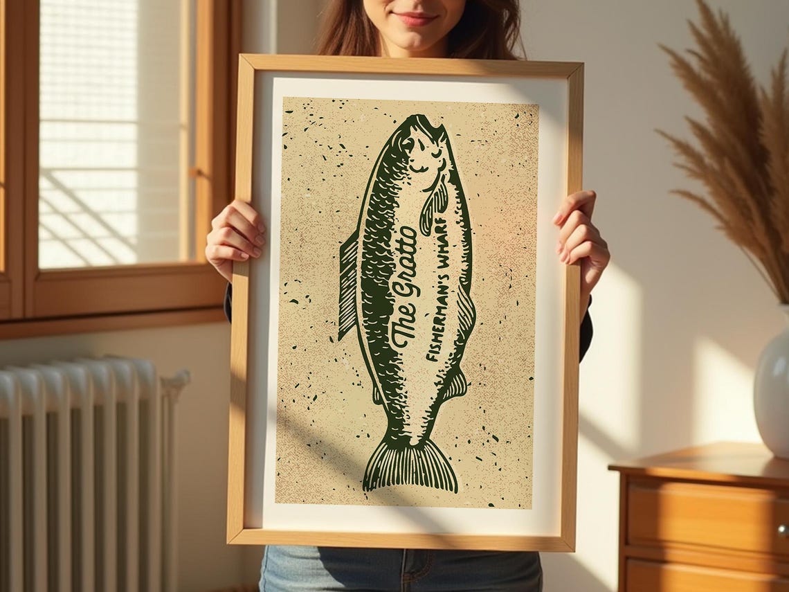 Fisherman's Wharf The Grotto Vintage Fish Tavern Sign Poster - Image 2