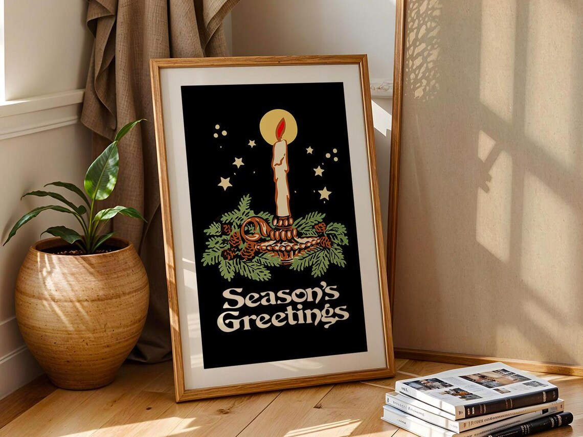 Seasons Greetings Retro Christmas Poster Print - Image 4