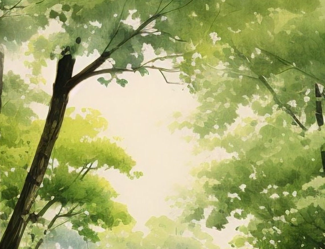 Bamboo Forest Stream Stepping Stones Japanese Garden Watercolor Poster - Image 2