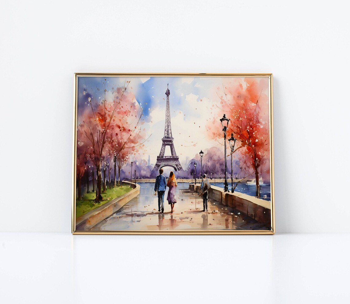 Romantic Paris Watercolor Eiffel Tower Painting - Image 2