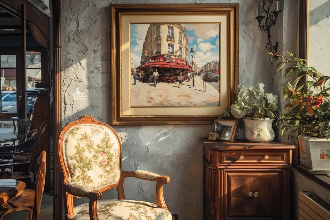 Parisian Brasserie Corner Street Cafe Scene, Art Print - Image 2