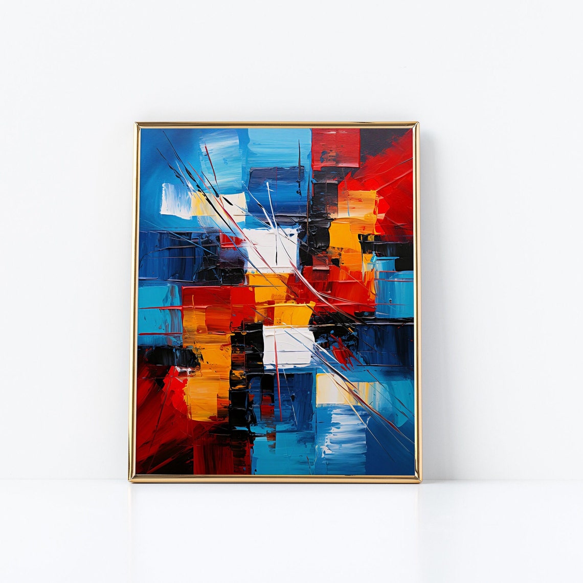 Bold Abstract Palette Knife Painting Blue Red Yellow Texture Poster - Image 2