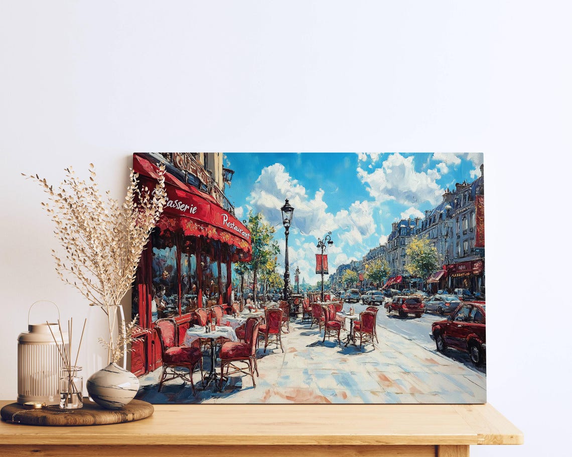 Paris Brasserie Terrace Sunny Day Boulevard Street Scene Poster - Image 3