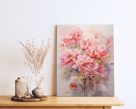 Blush Pink Peonies Watercolor Soft Floral Botanical Art Poster
