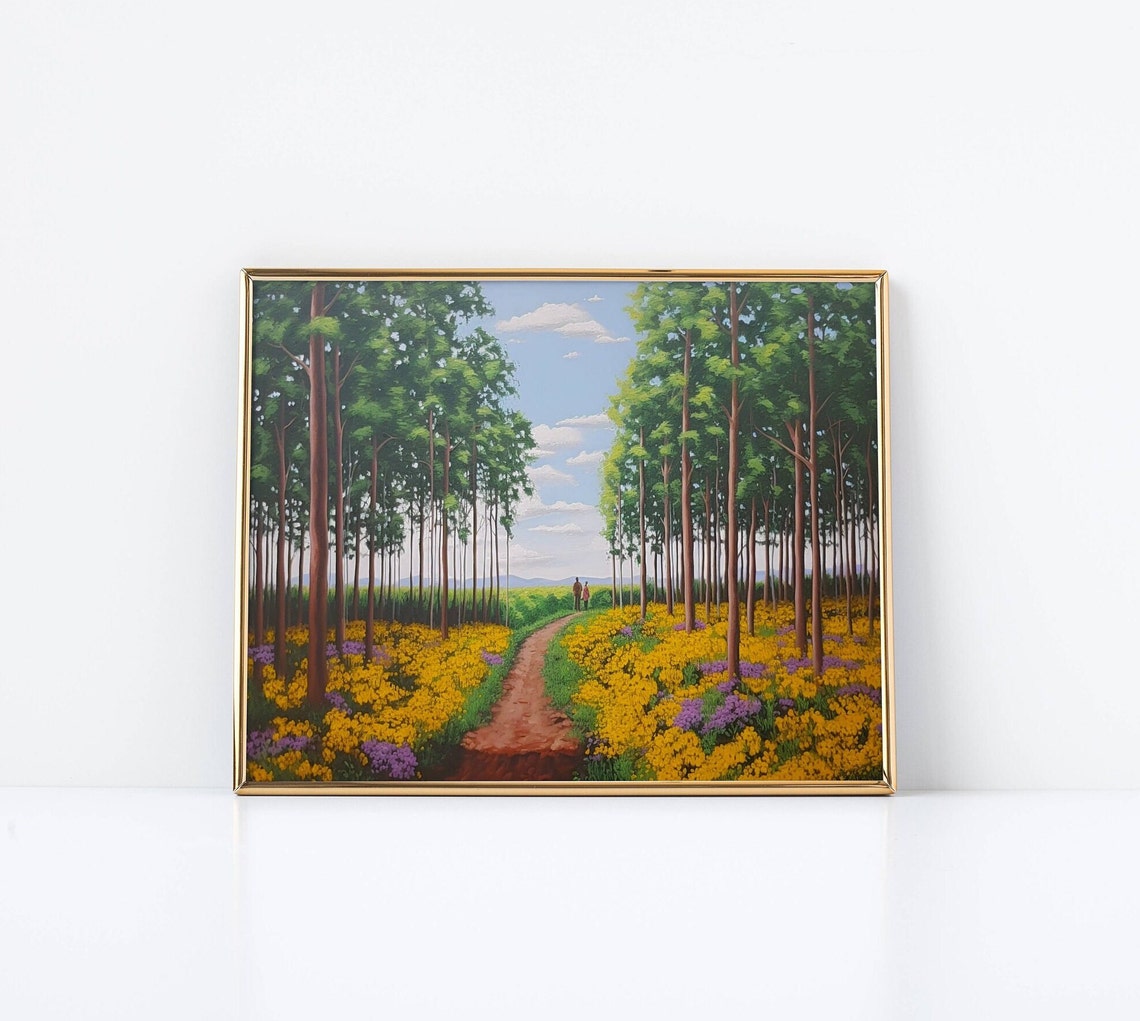 Summer Forest Path Wildflower Walk Tall Trees Landscape Poster - Image 2