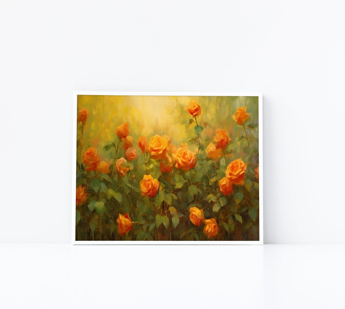 Orange Yellow Roses Golden Glow Romantic Floral Oil Painting Poster - Image 2