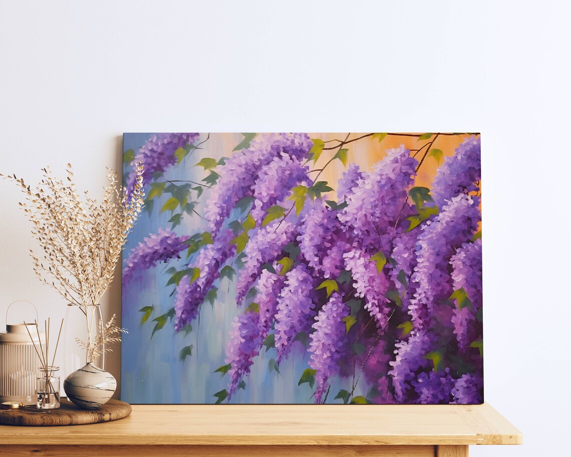 Purple Wisteria Flowers Painting Hanging Blossoms Vine Poster