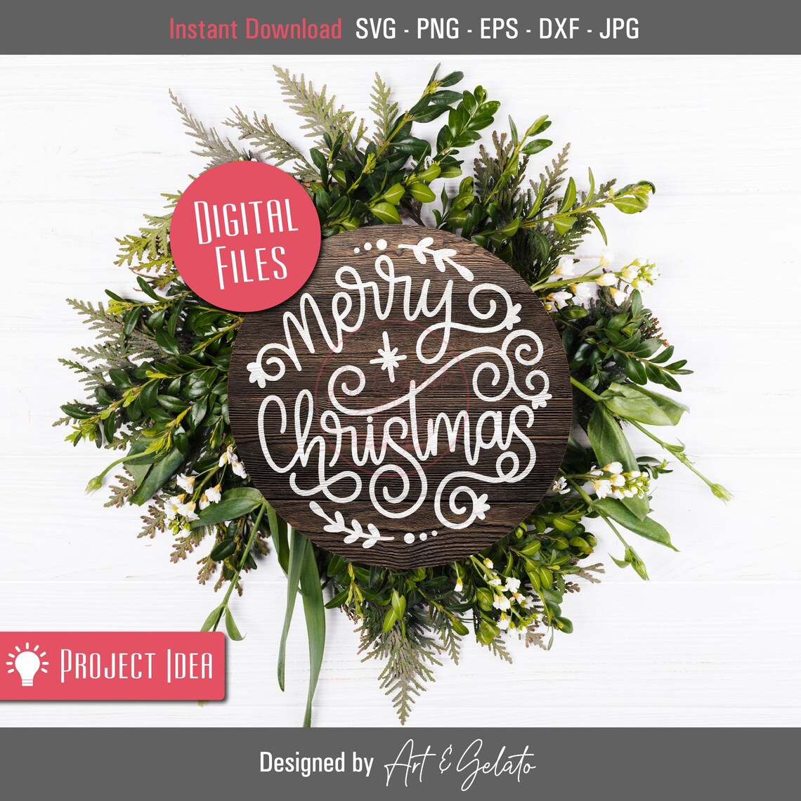 Merry Christmas Ornament Circle Sign Art Print - Image 3