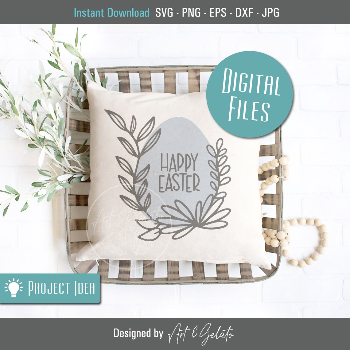 Happy Easter Blue Floral Egg Hand Lettered Spring Cut File Poster - Image 3