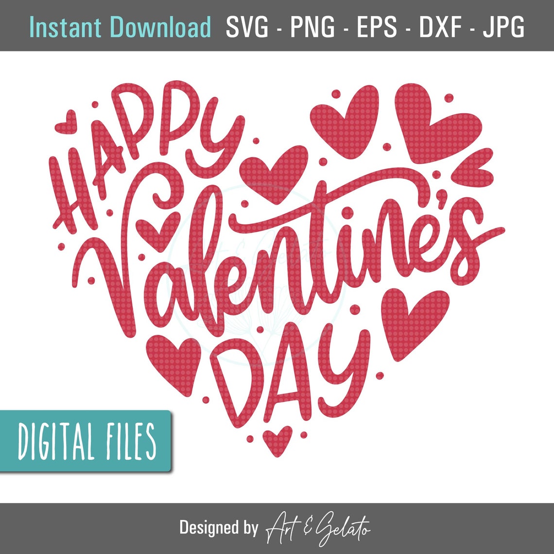 Happy Valentines Day Red Heart Lettering Romantic Gift Poster