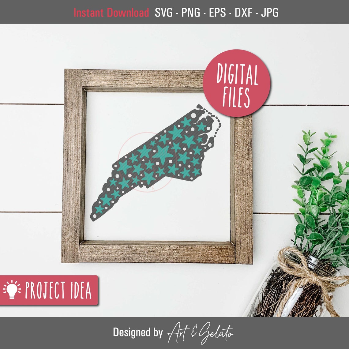North Carolina Teal Stars State Map Pride Cut File Design Poster - Image 3