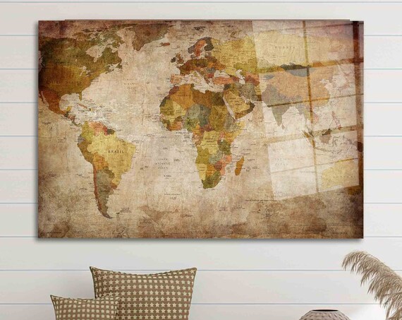 Vintage Distressed Sepia World Map Old Style Wall Decor Poster