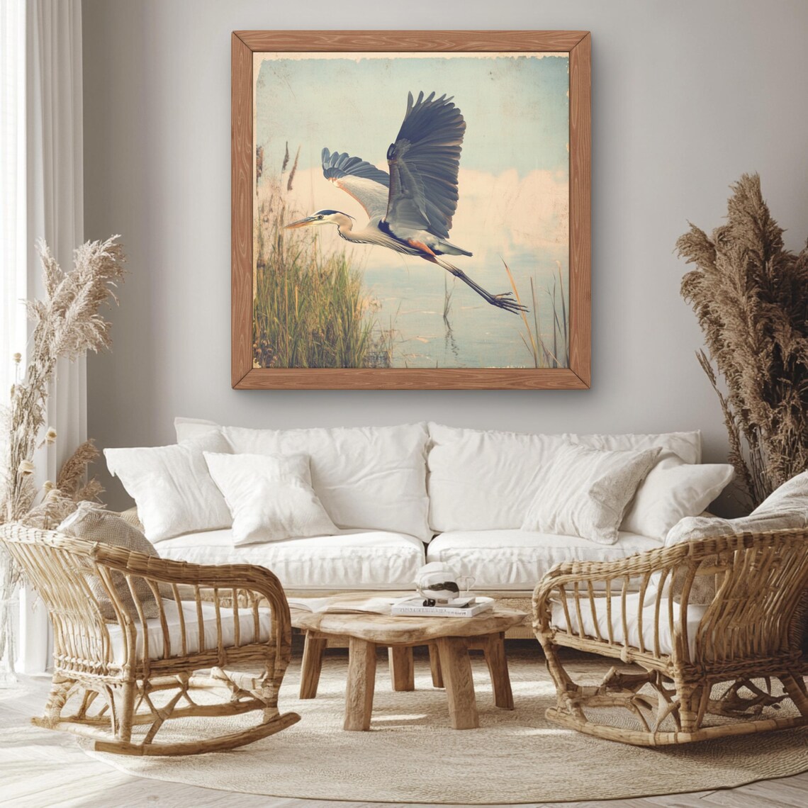 Vintage Blue Heron, Whimsical Art Nouveau Wall Art