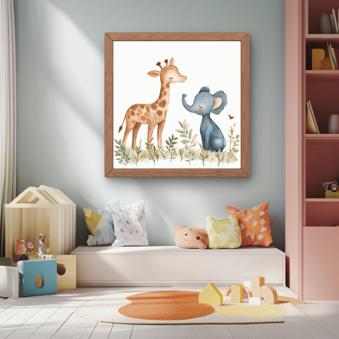 Watercolor Animal Print For Nursery, Baby Giraffe
