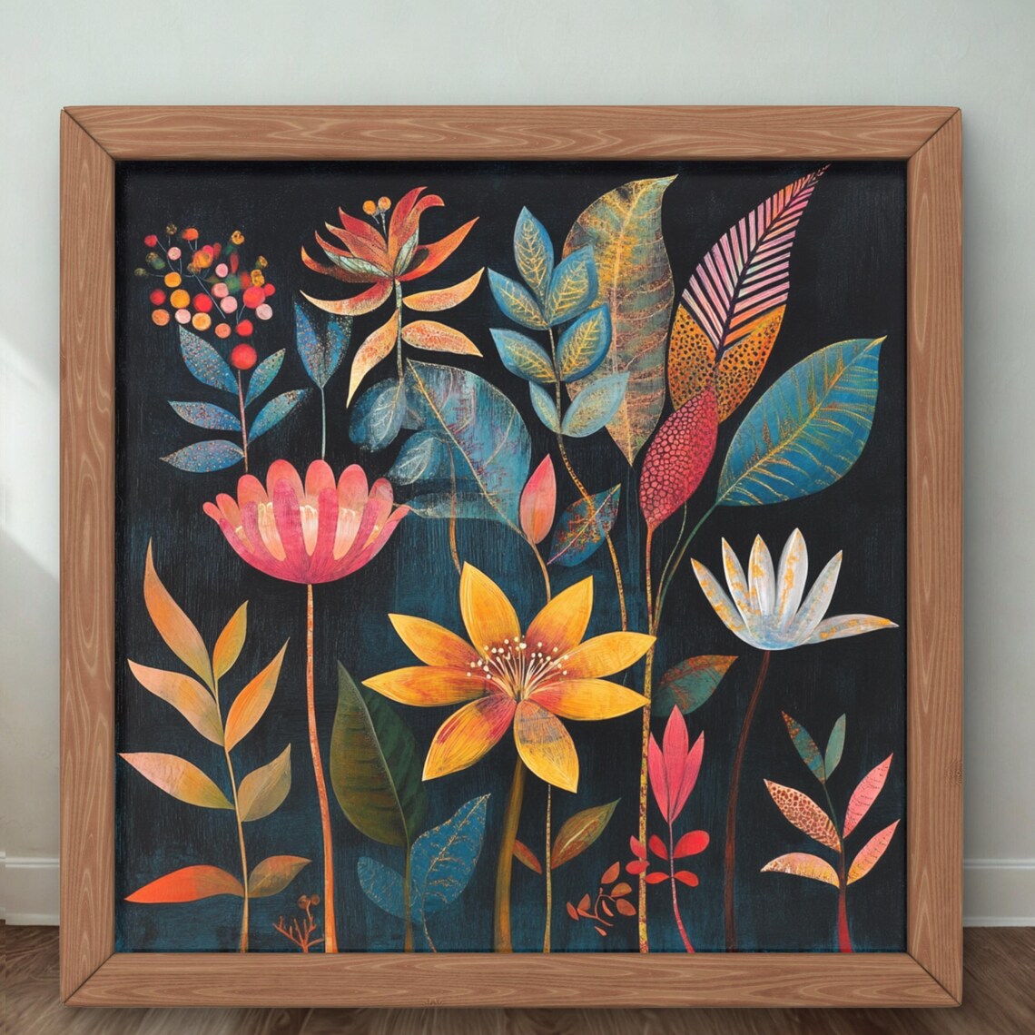 Colorful Botanical Wall Art Dark Floral Modern Boho Flower Print Vibrant Natureinspired Home Decor