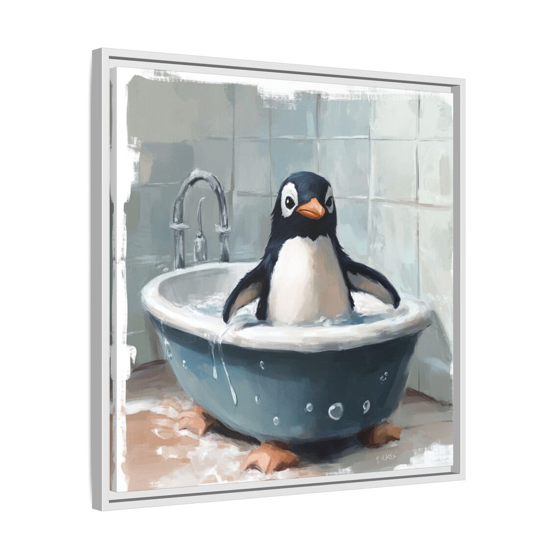Vintage Penguin Bathroom Art Print, Fun Animal Decor - Image 4
