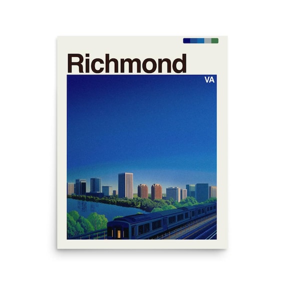 Richmond Virginia Skyline Train Bridge Evening Travel Poster