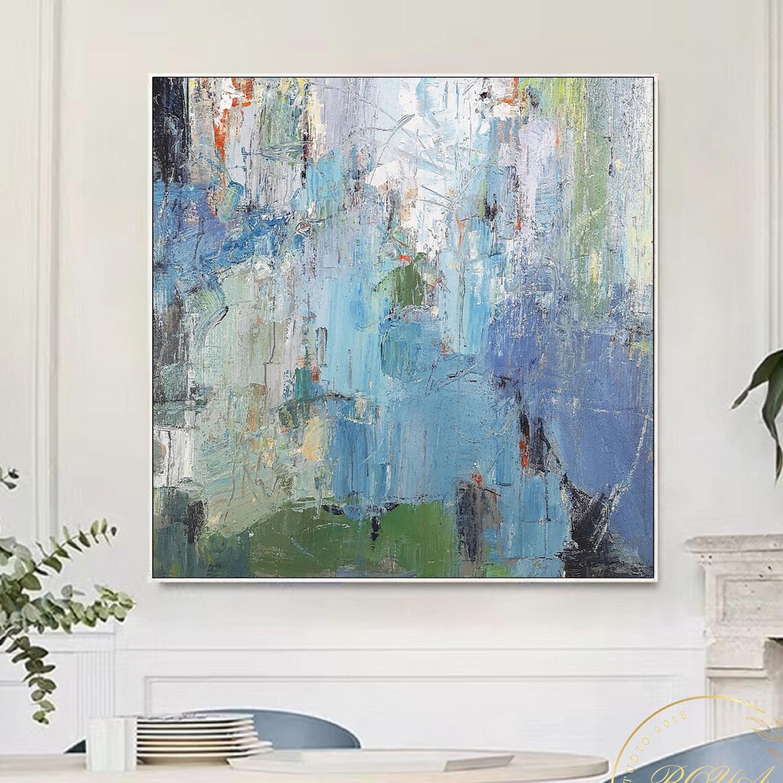 Blue Abstract Painting, Modern Minimalist Wall Art - Image 5
