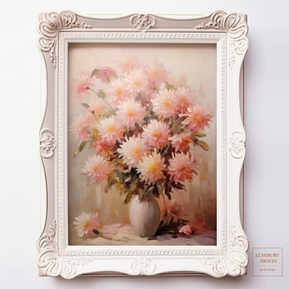 Chrysanthemum Wall Art Mum Flower Print Vintage Fall Botanical Decor Pastel Floral Painting Instant