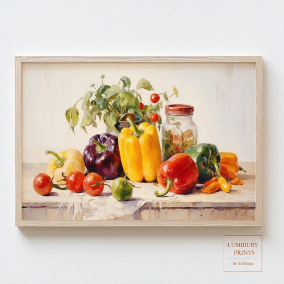 Bell Pepper Poster Vegetable Wall Art Tomato Print Kitchen Illustration