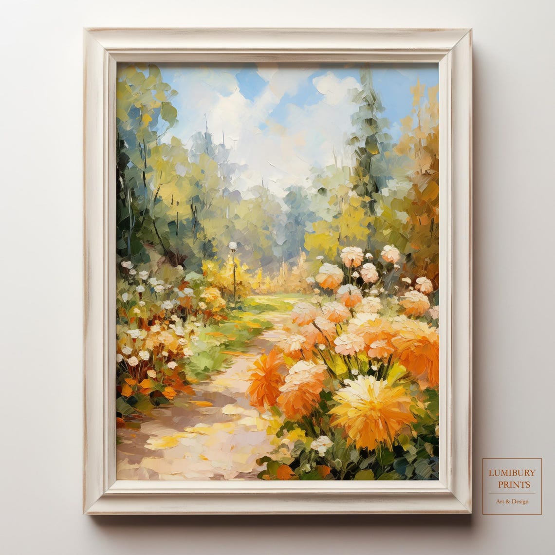 Chrysanthemum Garden Path Orange Flower Autumn Impressionist Poster