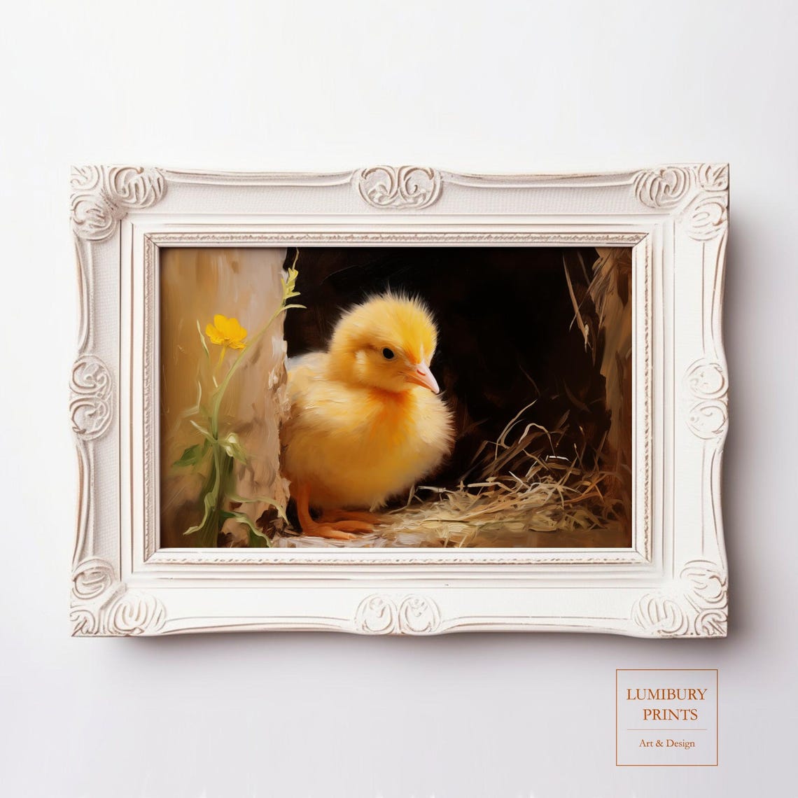 Vintage Impressionist Chick Oil Painting Easter Spring Wall Art Farmhouse Animal Print