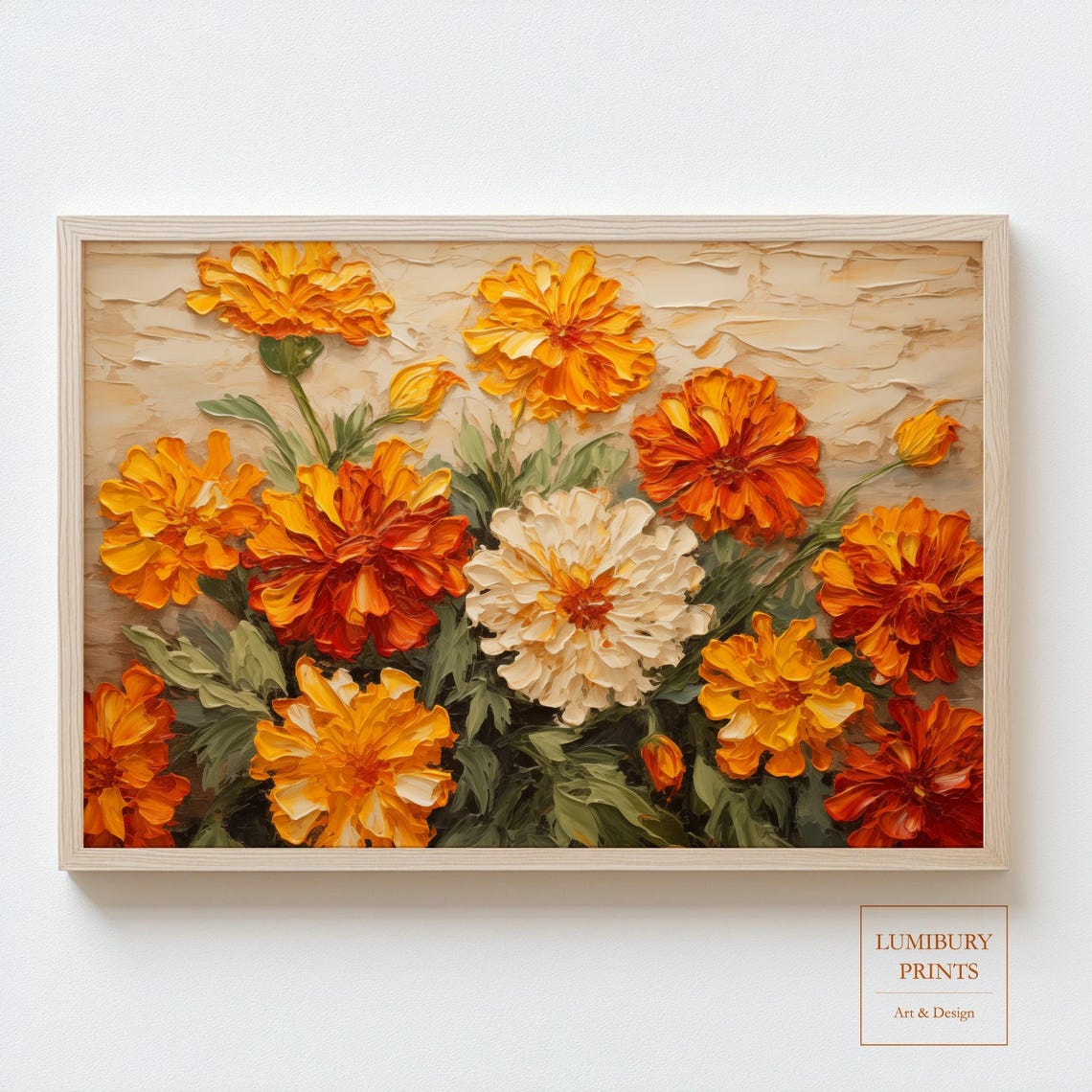 Marigold Flower Print Fall Botanical Wall Art Rustic Floral Vintage Kitchen Decor Autumn Instant