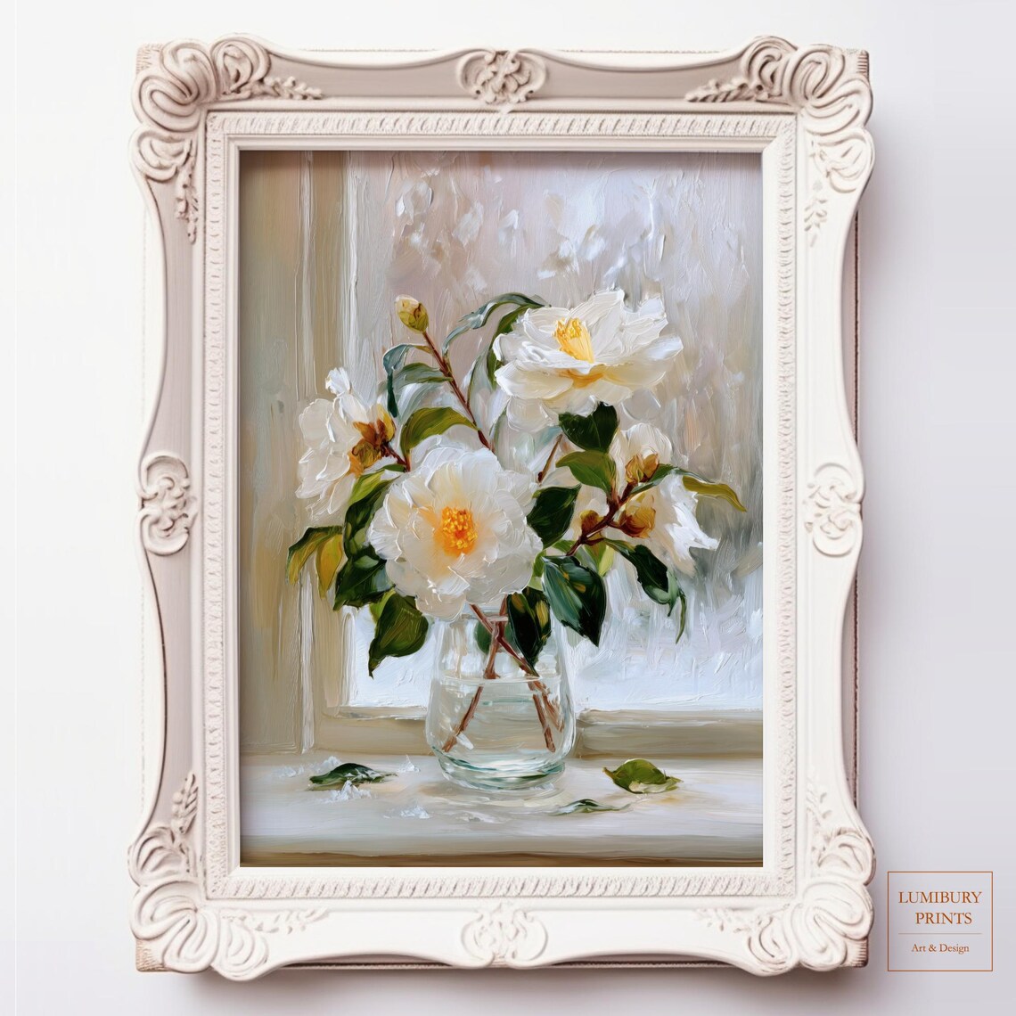 White Camellia Flower Art Winter Botanical Print Vintage Floral Instant