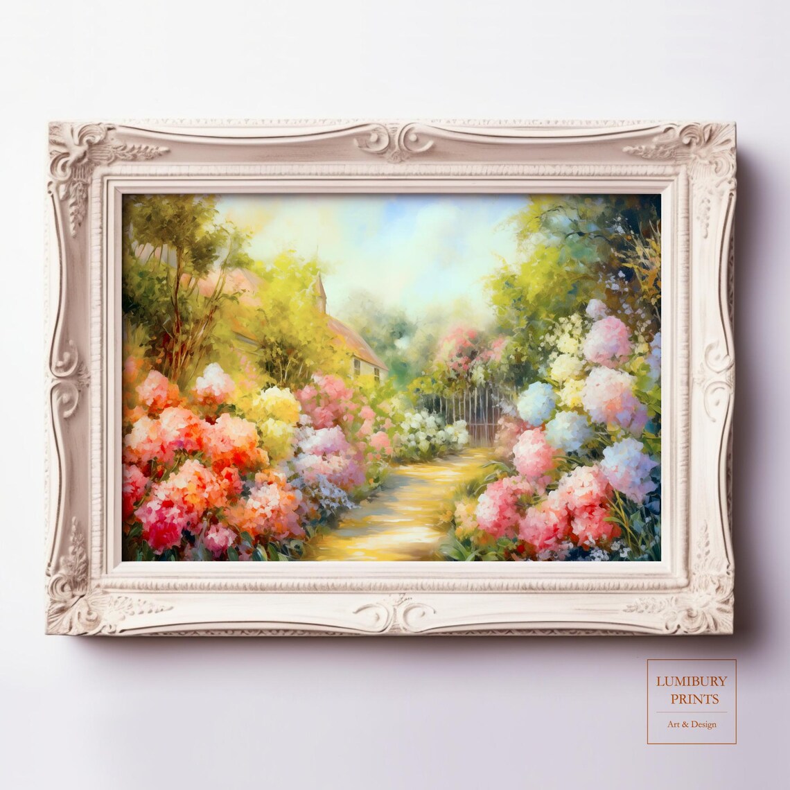 Hydrangea Garden Path Cottage Blooming Floral Country Poster