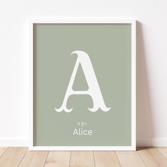 Gender Neutral Personalized Bedroom Decor Childs Initial And Name Sibling Sage Green Nursery Wall Art Toddler Playroom