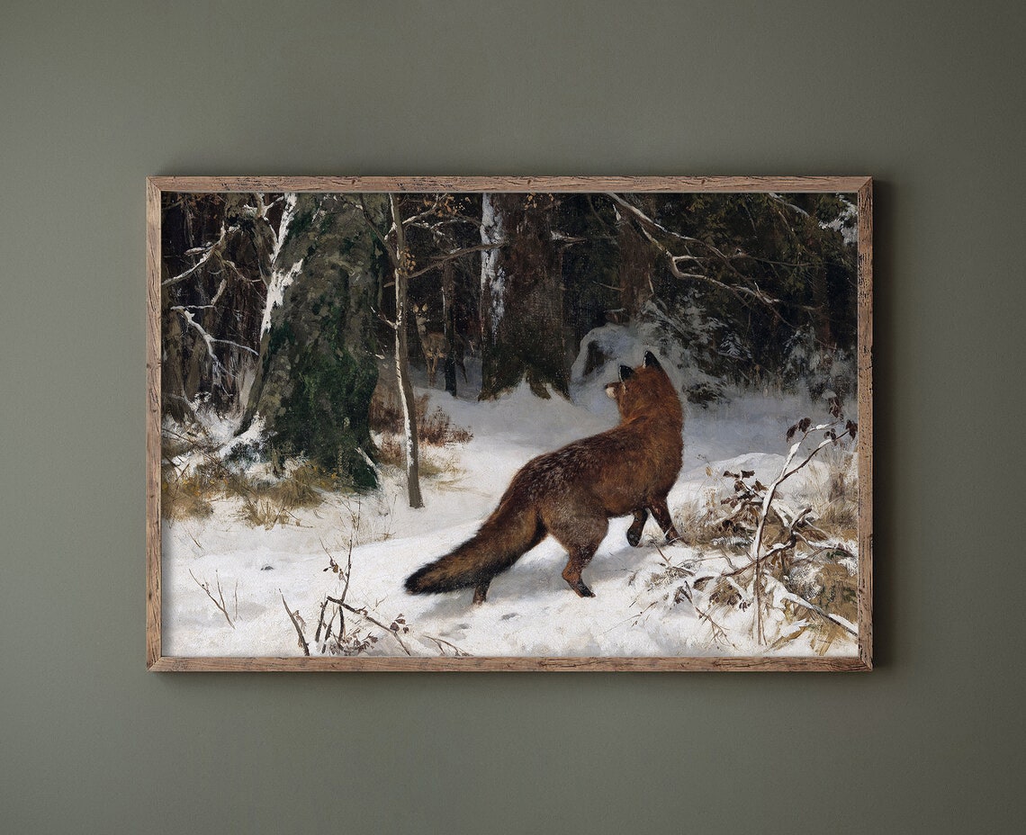 Vintage Red Fox In Snowy Winter Forest Antique Wildlife Art Poster - Image 3