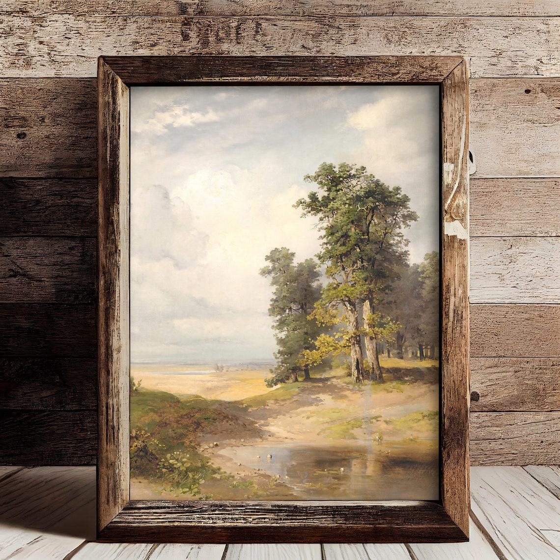 Summer Landscape Tall Oak Trees Pond Vintage Nature Path Poster - Image 3