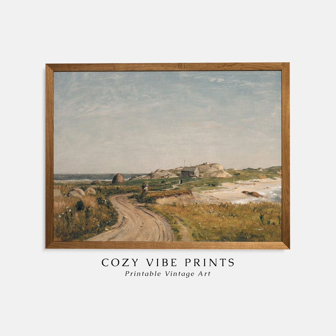 Vintage Coastal Country Road Painting To Rocky Shore Cottage Poster - Image 2