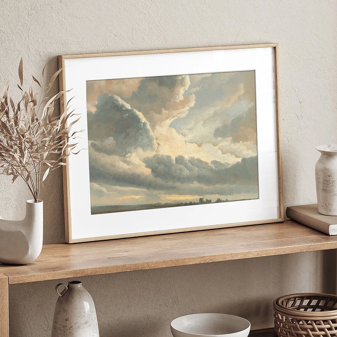 Vintage Dramatic Cloudy Sky Oil Painting Muted Landscape Poster - Image 3