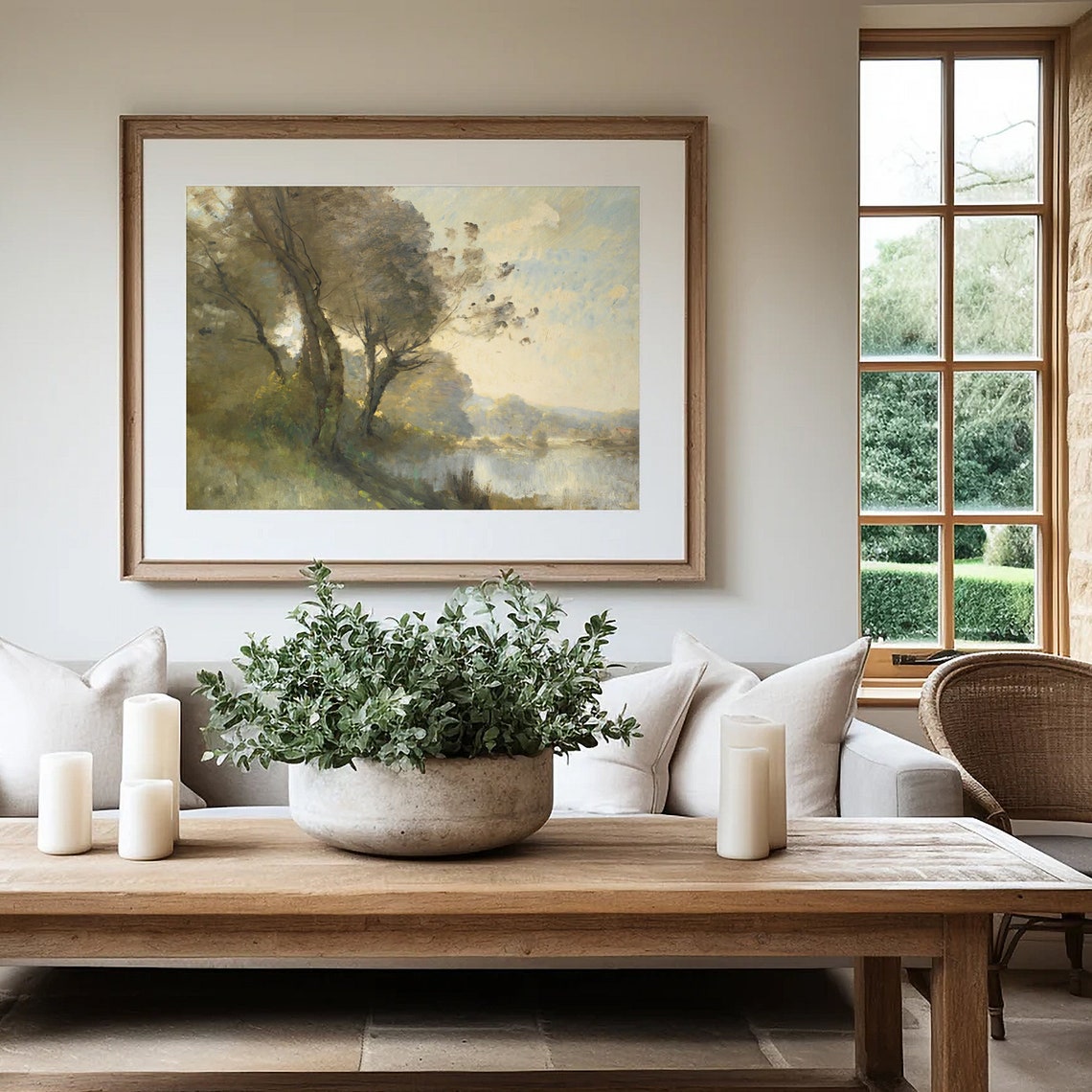 Soft Tones Riverside Trees Vintage Landscape Riverbank Painting Poster - Image 3